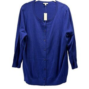 Talbots Women's Cardigan Size XL Royal Blue Button Up Long Sleeve 100% Cotton